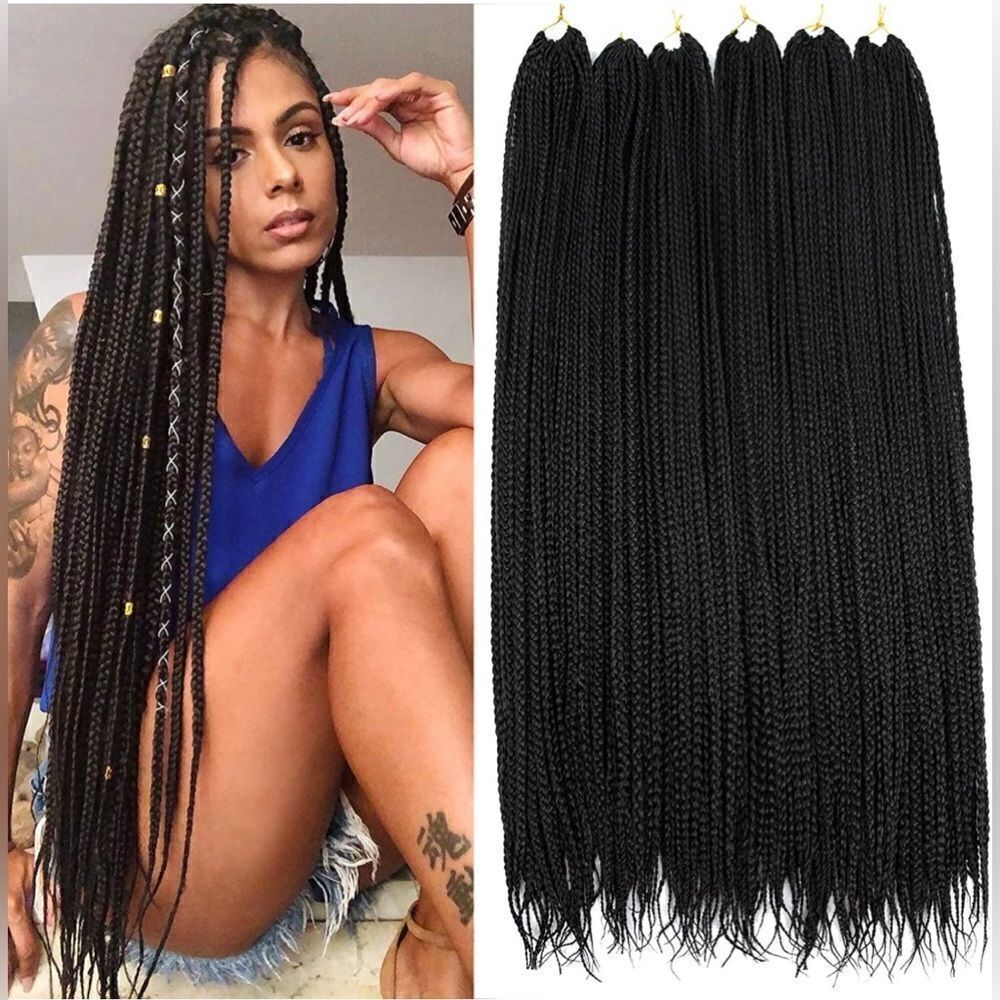 Pack of 6x Micro Box Braids Crochet Hair, 30 inch, Extra Long Pre-looped Crochet